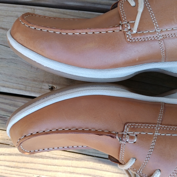 Clarks | Fallston Tan Leather Boat Shoes Cushion Ortholite Men's Size 10 - Picture 8 of 16